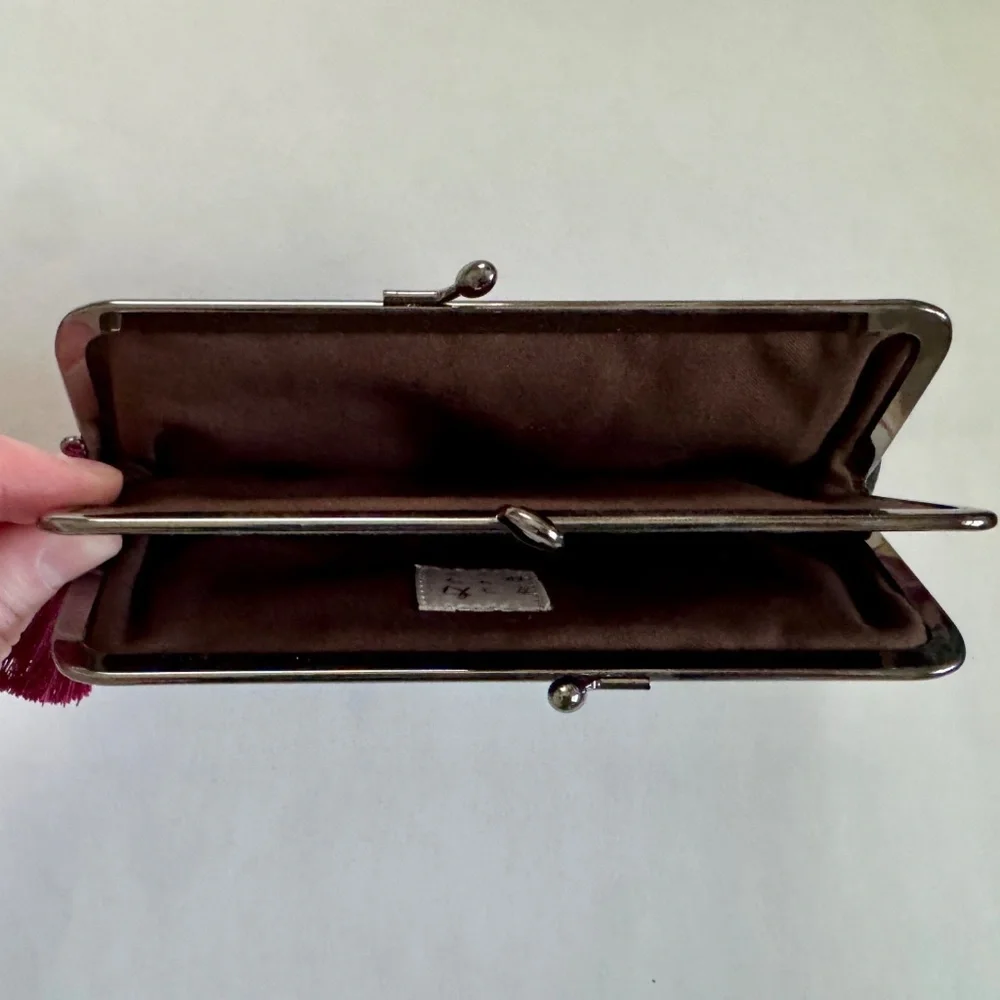 Black Cherry Blossom Evening Clutch, Japan Black with Silver Clasps, Two pockets